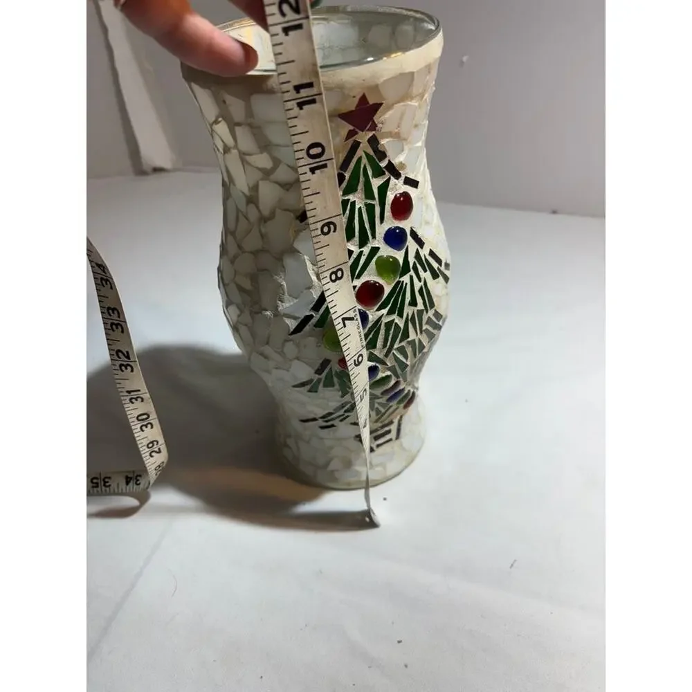 Mosaic Glass Vase with Christmas Tree Design